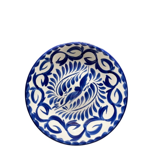 Anfora Blue White Talavera Bird Floral Ceramic Plate Dish - Picture 2 of 6